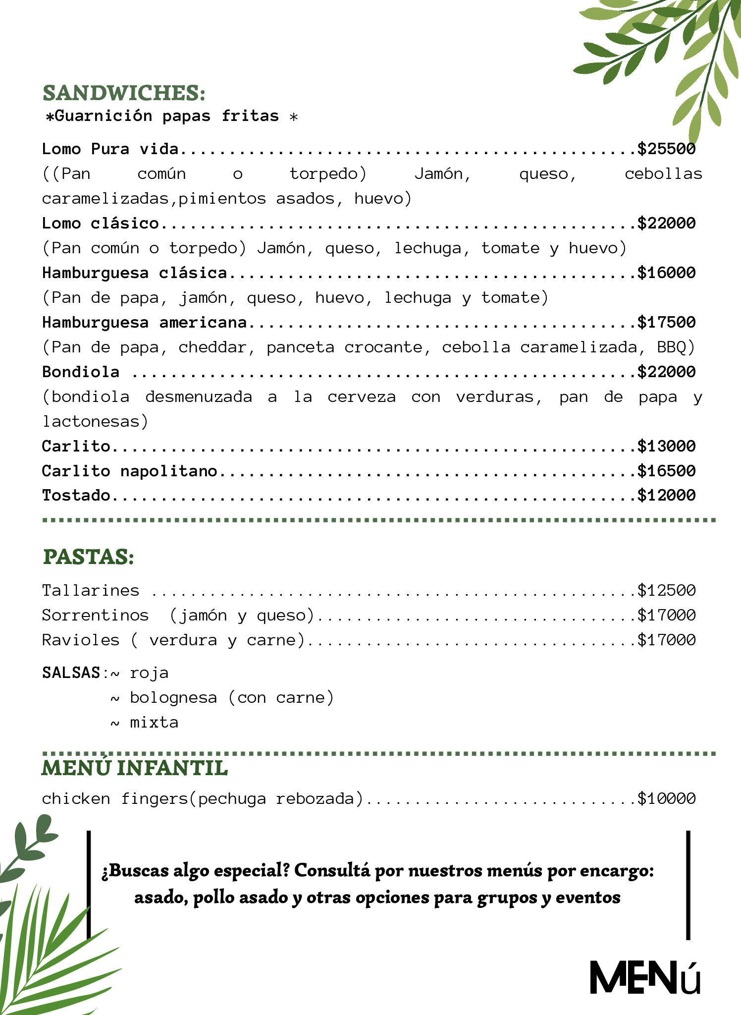 Sandwiches y Pastas